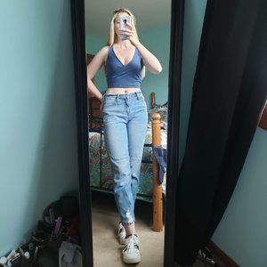 Cropped Blue Wrap/Surplice Top!